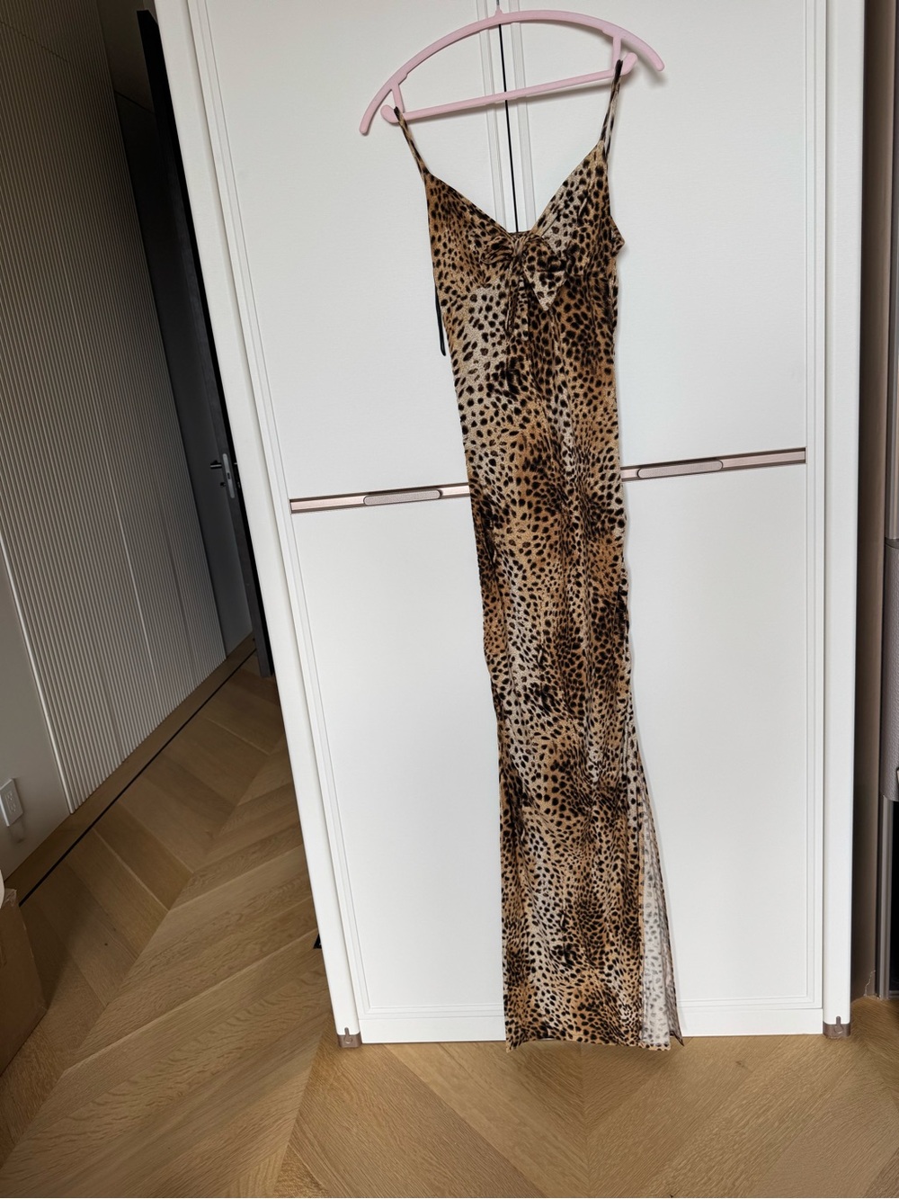 Leopard-Print Slip Maxi Dress in Brown